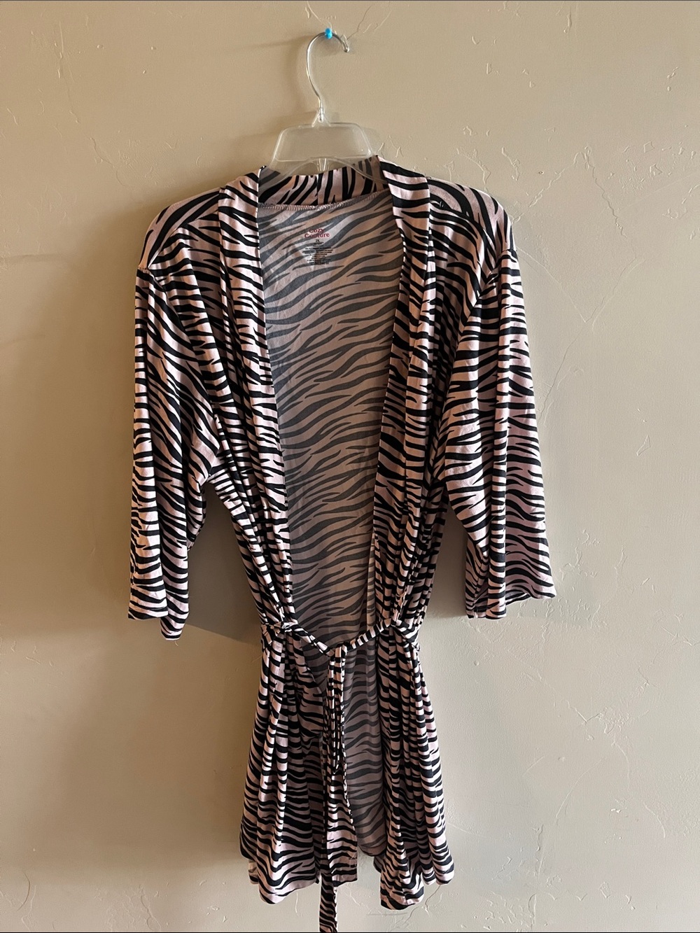 Pink Zebra-Print Wrap Robe with Tie Waist